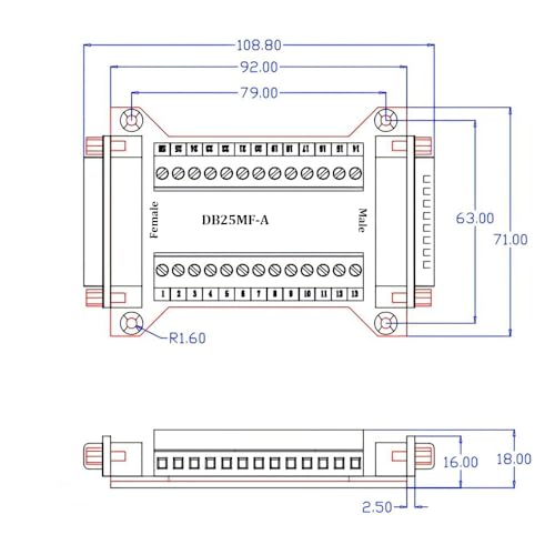 2PCS RS232 DB25 Female and Male Connector in One Breakout Board - style: DB25