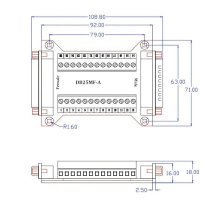 2PCS RS232 DB25 Female and Male Connector in One Breakout Board - style: DB25