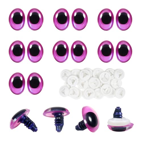 TOAOB 28pcs Purple Oval Safety Eyes with Washers 13 x 18mm Stuffed Animals Craft Plastic Doll Eyes for DIY Amigurumis Crochet Puppet Making - color: Purple