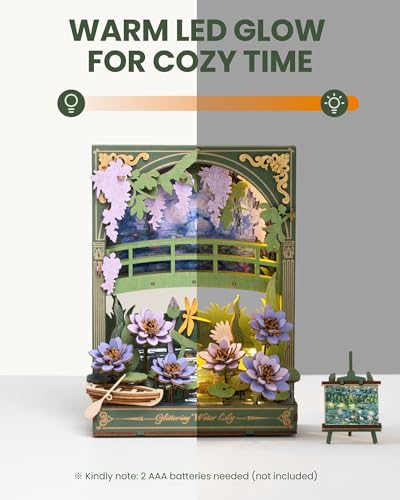 rowood Water Lily 3D Puzzle Building Set with LED,DIY Monet Wall Art Craft Kits for Adults,Home Decor Botanical Collection Gift on Christmas - style: Glittering Water Lily