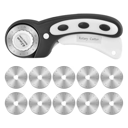45mm Rotary Cutter for Fabric with 10pcs Replacement Blade, Rolling Fabric Cutter Crochet Edge Skip Stitch Blade for Quilting Crafts Sewing(COLOR:black)
