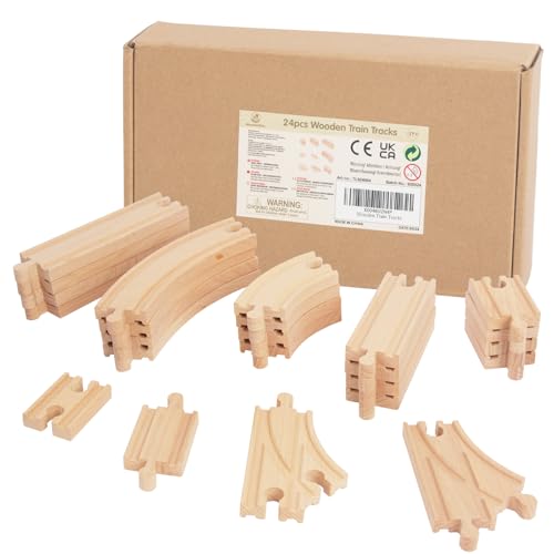 Wooden Train Tracks, 24Pcs Track Expansion Wooden Railway System - style: 24 Pcs