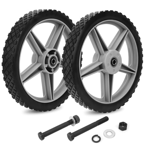 2 Pack Spoked Plastic Wheel and Plastic Tire, 12 x 1.75 Inch Heavy Duty wheel and Axle Kits for Carts – Ideal Wheels Replacement for Lawn Mowers, Carts, Bikes, and More