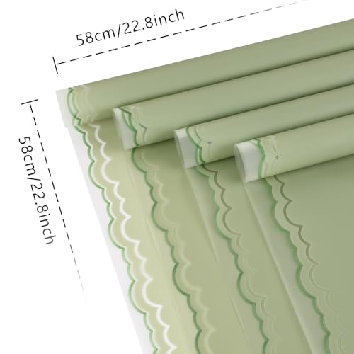 FUHITIM 20 Sheets Flower Wrapping Paper(Green) - color: Green (Wave Edge)