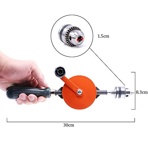Swpeet Powerful Speedy Hand Drill 1/4-Inch Capacity with 13Pcs Drill Bit Set, Mini Hand Drill Manual ¼ inch with Finely Cast Steel Double Pinions Design, Chucks and Grip Handle for Woods, Plastics