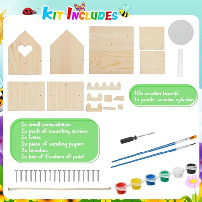 Juexica 4 Pack DIY Wooden Birdhouse Kits Build Paint, Art Craft Set,Heart