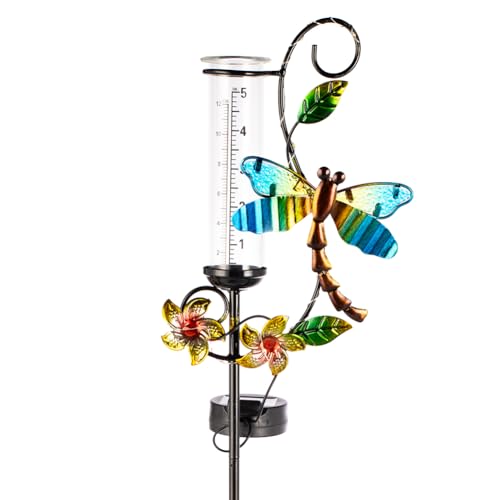 Stargarden Rain Gauge Outdoor, Metal Dragonfly Rain Gauge with 5 inch Glass Tube - color: Dragonfly