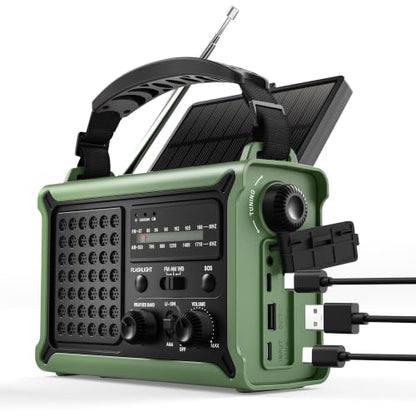 Emergency Weather Radio, 12000mAh Solar Hand Crank NOAA Radio, Army Green - color: ARMY GREEN