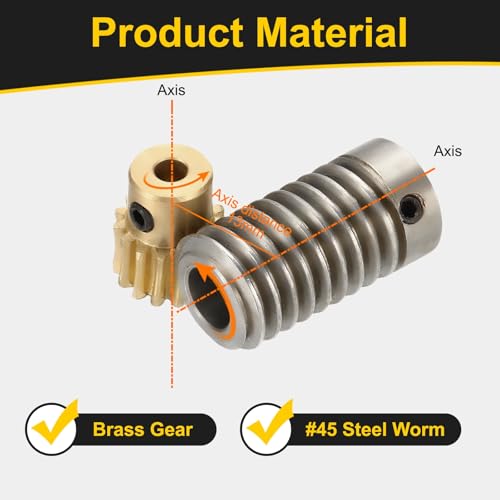 uxcell Worm Gear Set 15T 0.8 Module 1:15 Reduction Rate, Right Rotation Drive Gear Box Wheel Reduce Transmission Part (Brass Gear-4mm Bore, 1045 Steel Rod 8mm Bore) - size: Gear-4mm, Rod-8mm Bore, style: 0.8M-15T