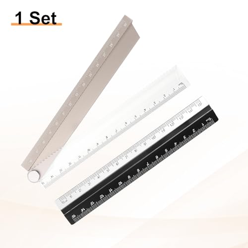 HARFINGTON Folding and Straight Ruler Kit 30/15cm Metric Aluminum Alloy Plastic Protractor Foldable Angle Ruler for Home Classroom Office, Gold - color: Clear-Gold