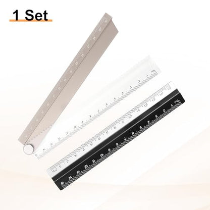 HARFINGTON Folding and Straight Ruler Kit 30/15cm Metric Aluminum Alloy Plastic Protractor Foldable Angle Ruler for Home Classroom Office, Gold - color: Clear-Gold