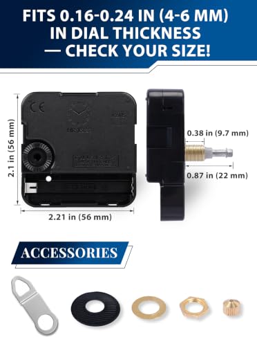 High Torque Clock Movement Kit, Long Shaft Mechanism with 8 inch Hands - size: Thread Length: 0.38 inch