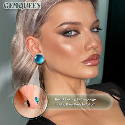 GEMQUEEN 24 Pcs 0.5mm Increments Glass Ear Stretching Kit Hypoallergenic - color: Blue, size: 17mm-20mm | 8pcs