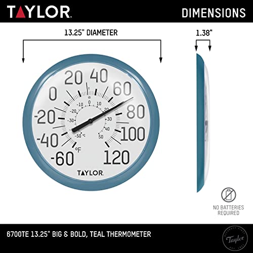 Taylor Precision Products 6700TE Big and Bold Dial Thermometer, 13.25", Teal - color: Teal, size: 13.25 inches (Pack of 1)