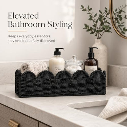 Black Scalloped Basket, Toilet Tank Tray, Back of Toilet - color: Black