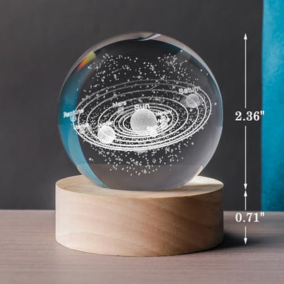 3D Solar System 60mm Crystal Ball Astronomy Universe Gifts 3D Solar System Planets Model Science Space Themed Physics Gifts Night Light lamp for Kids Men Him Science Teacher - style: 3D Solar System