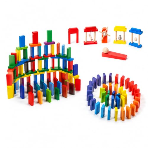 200-Piece Wooden Domino Set for Kids - STEM Learning Toy with Creative Tricks, Building Blocks & Classic Game Fun - Montessori Educational Gift for Boys & Girls Ages 3+