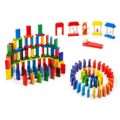 200-Piece Wooden Domino Set for Kids - STEM Learning Toy with Creative Tricks, Building Blocks & Classic Game Fun - Montessori Educational Gift for Boys & Girls Ages 3+