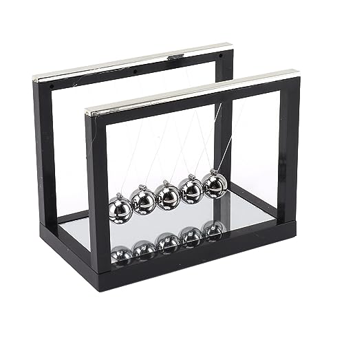 Newtons Cradle with 5 Stainless Steel Balls & Mirror Base - Classic Physics Pendulum Swing Balance Ball, Science Desk Decor for Office Home Decoration, Stress Relief Gift