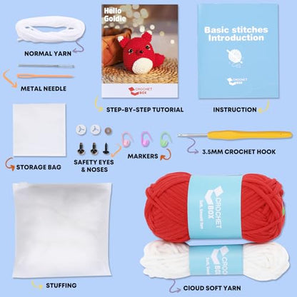 CrochetBox Red Fox Crochet Kit for Beginners, Easy Craft for Adults - color: Red Fox