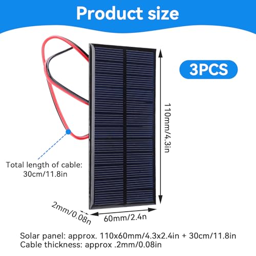 3pcs Mini Solar Panel DC 6V, Polysilicon Solar Cell Charger Module with 30cm Cable, 2.4x4.3inch