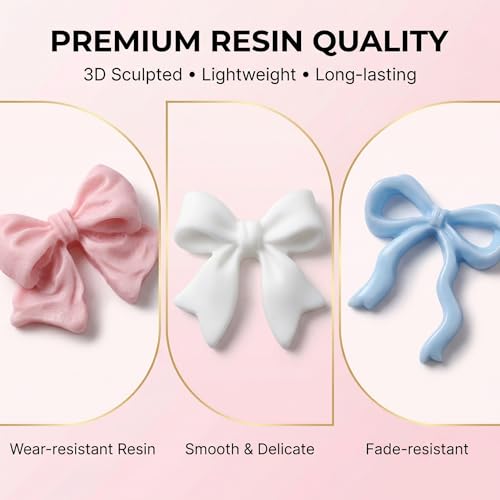 YOJO 3D Bow Nail Charms, Mixed Resin Ribbon Designs, 300pcs Pink White Blue Coquette Aesthetic Charms for Acrylic Nails DIY Crafts - color: Pink,White&Blue