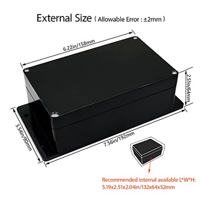 Junction Box Waterproof Dustproof IP65 ABS Plastic Universal Electric Project Enclosure Black with Fixed Ear 6.22"x3.54"x2.36"(158 x 90 x 60 mm) - size: 6.22"x3.54"x2.36"