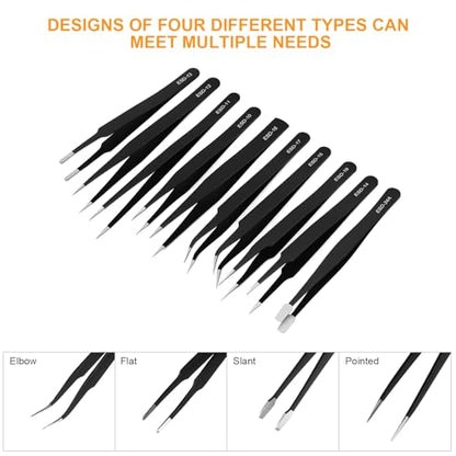 Ainiv Precision Tweezers Set, 11PCS Anti-Static ESD Tweezers Set - color: 11pcs, size: 11pcs