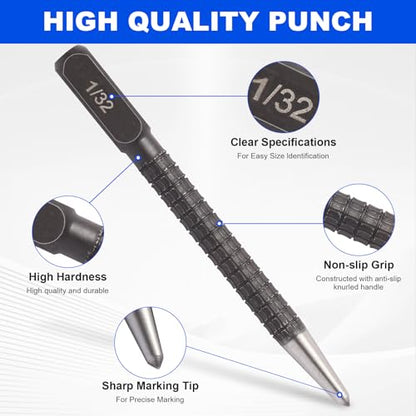 4-Piece Center Punch Set with Sizes 1/32"-4/32"