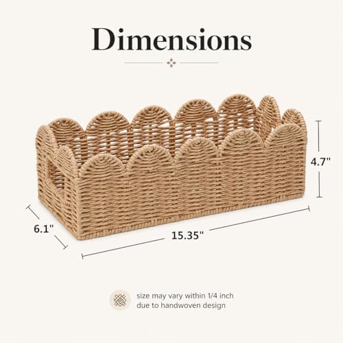 Natural Scalloped Basket, Toilet Tank Tray, Back of Toilet - color: Khaki