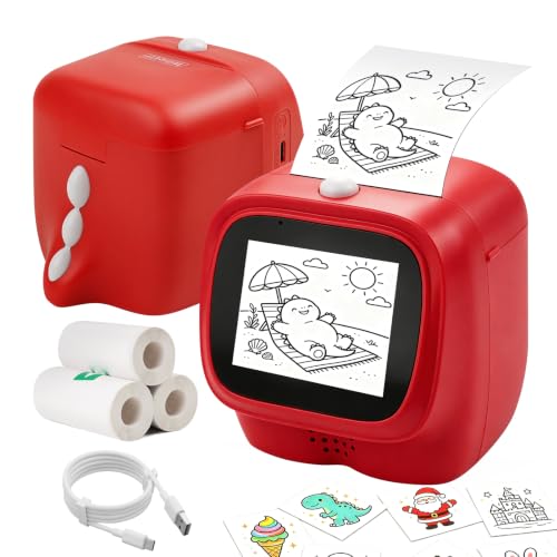 AI Voice Sticker Maker for Kids, Mini Thermal Printer, Red Dino - color: Red