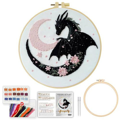 JOZYSH Black Dragon Handmade DIY Embroidery kit,Suitable for Adult Beginners,Includes Embroidery Cloth, Instructions, Embroidery Frame and Needle and Thread, Suitable for Holiday Gifts (Dragon) - style: Dragon