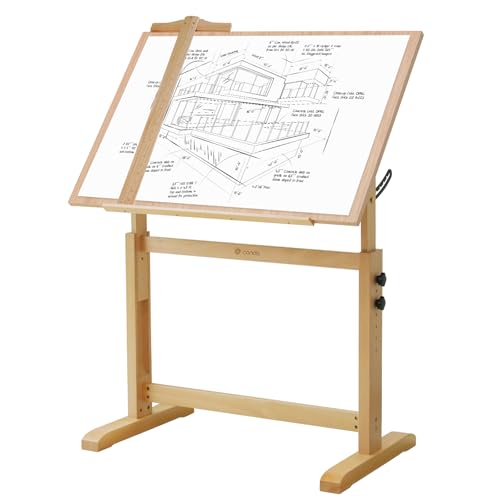 conda Wood Drafting Table - Adjustable Height, 35.5"x23.5" Plan Table for Construction with Tiltable Surface, Rustic Architect Table & Blue Print Tables for Drawing, Writing, Graphic Design