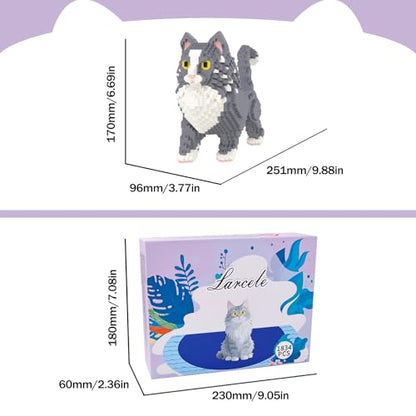 Larcele 1834 Pcs Maine Coon Cat Pet Micro Blocks Toy for Kids 8+ KLJM-05 - style: Maine Coon Cat
