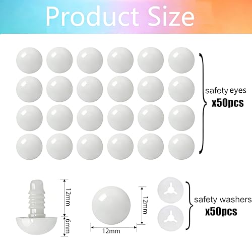 BESTCYC 1Box(50pcs) 12mm Safety Eyes Craft Eyes for Crocheting Amigurumi - size: 12mm(50pcs)