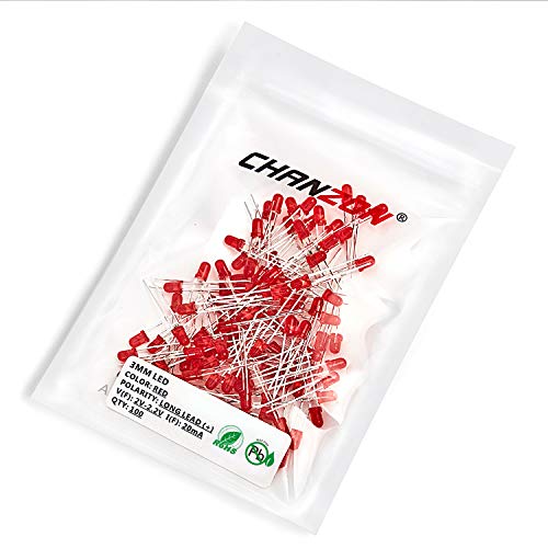 CHANZON 100 pcs 3mm Red Diffused LED Diode Lights (DC 3V 20mA) - color: G) Red-red (100pcs)