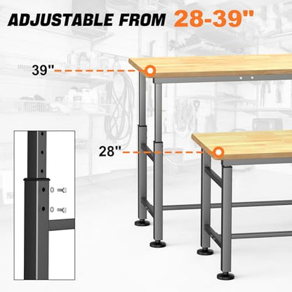TORACK Adjustable Workbench with Rubberwood Top, 42" x 20" - size: 42 x 20 inch