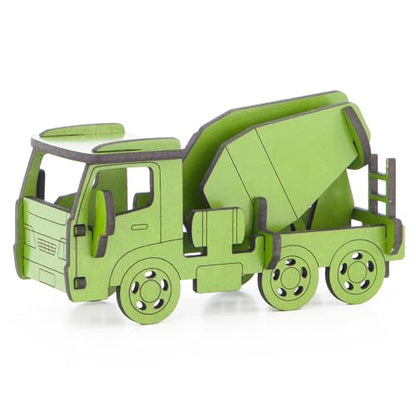 Little & Wood: Woodlet: Medium - Concrete Truck - Green, 3D Wooden Kit-Set, Construction Vehicle Puzzle, Easy Assembly Model, Pop Build Fun, Ages 6+ - style: Concrete Truck