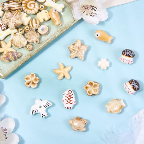Bisque Ceramic Beads for Jewelry Making, 50Pcs - color: Bisque