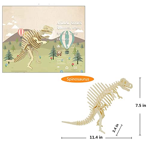 3D Wooden Dinosaur Puzzle, 3 Piece Set Wood Dino Skeleton Model Puzzle - color: Dinosaur