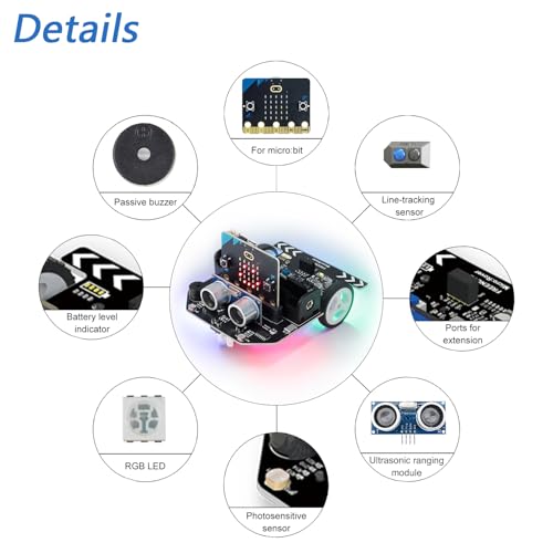 FREENOVE Micro:Rover Kit for BBC Micro:bit (V2 Included), Obstacle Avoidance, Light-tracing, Line-Tracking, Remote Control, Playing Melody, Colorful Lights, Example Projects, Blocks and Python Code - color: With Micro:bit