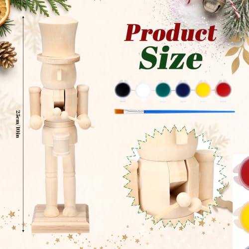 Beeveer 10" Wooden Nutcracker Paint Kit with Brush Acrylic Paints, Drummer - style: Drummer