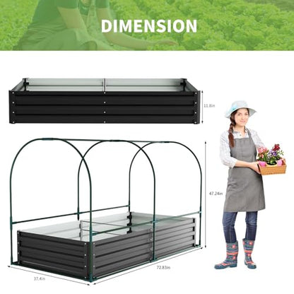 DoCred Garden Bed with PVC Cover, 72.8" x 37.4" x 47.2" Metal Planter Box - color: Black, size: 72.8" x 37.4" x 47.2"