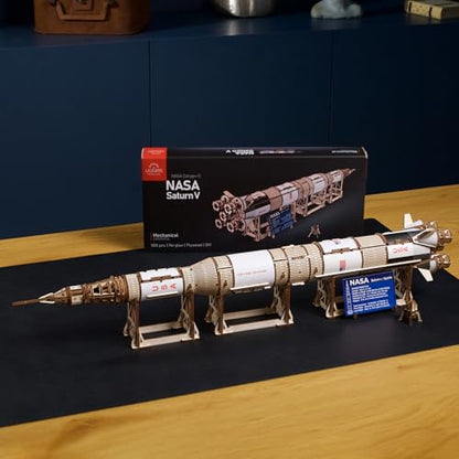 UGEARS NASA Saturn V 3D Puzzles for Adults - Wooden Model Kits for Adults Model Rocket Full Kit Space Shuttle Model Aerospace Engineering Gifts Brain Teaser, Hobby Set