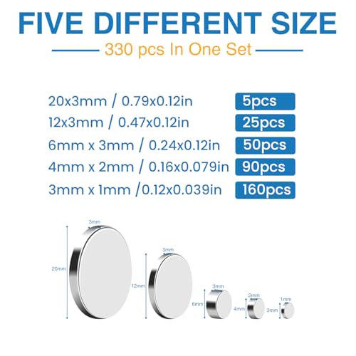 TRYMAG 330Pcs Small Magnets,5 Different Sizes Refrigerator Magnet - size: mix-330Pcs