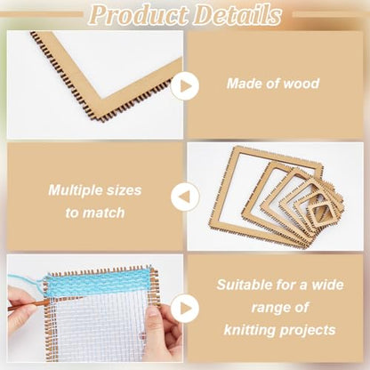 BENECREAT 6 Sizes Poplar Wood Weaving Loom Kit, Square DIY Weaving Loom DIY Weaving Art Tapestry Loom for Hanging Decor Woven Tapestry Knitted Crafts Making, 4.5mm Thick - size: Rectangle