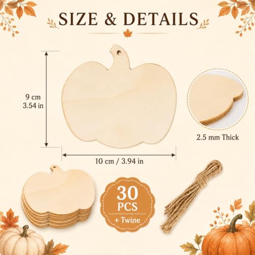 MAQIHAN Wooden Pumpkin Craft Kit 30 Pcs - Unfinished Fall Halloween Decor - size: Pumpkin
