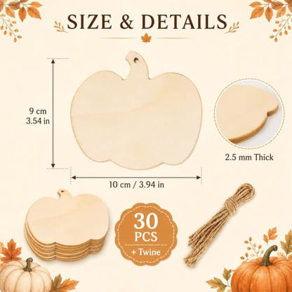 MAQIHAN Wooden Pumpkin Craft Kit 30 Pcs - Unfinished Fall Halloween Decor - size: Pumpkin