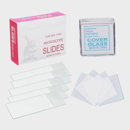 Microscope Accessories Slides and Coverslips Set - 50 Glass Slides & 100 Coverslips, Optically Clear Premium Quality, Lab Experiment Slide Kit Compatible with Most Microscopes