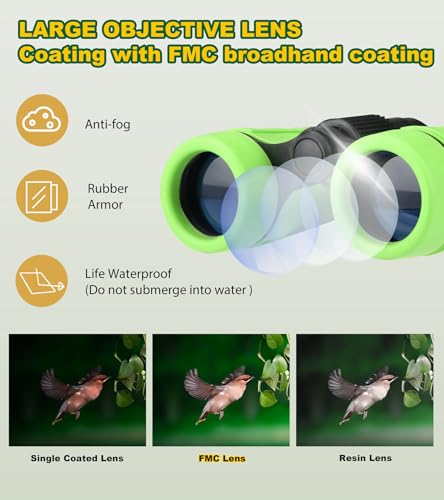 Binoculars for Kids, Toys for 3-12 Years Boys and Girls High-Resolution Optics Shockproof Mini Compact Toy Binoculars for Bird Watching, Hiking, Camping, Science, Detective - color: Blue+Green